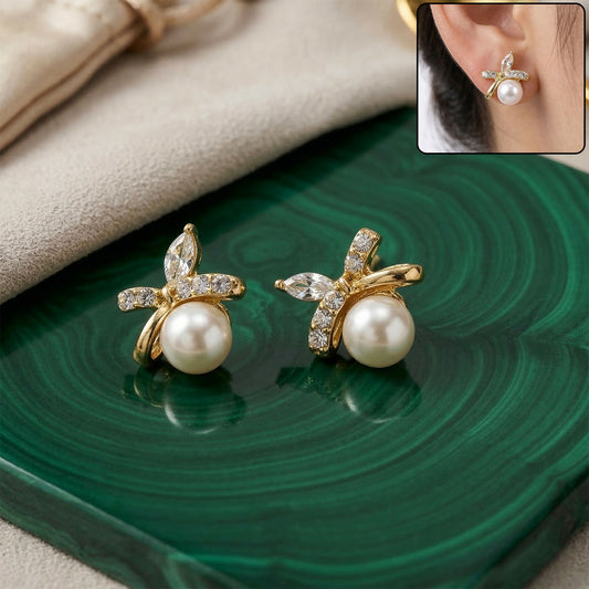 Elegant Pearl Butterfly Design Stud Earrings for Women and Girls