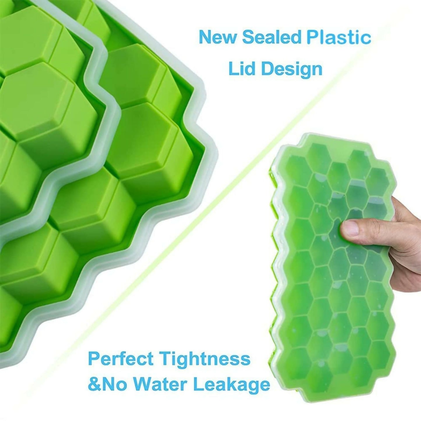 Close-up of hexagon-shaped compartments in honeycomb ice tray