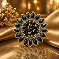 Black Floral Statement Ring – Vintage Gold Finish for Women