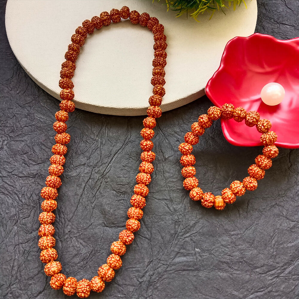 Traditional Rudraksha Mala with Matching Bracelet Combo