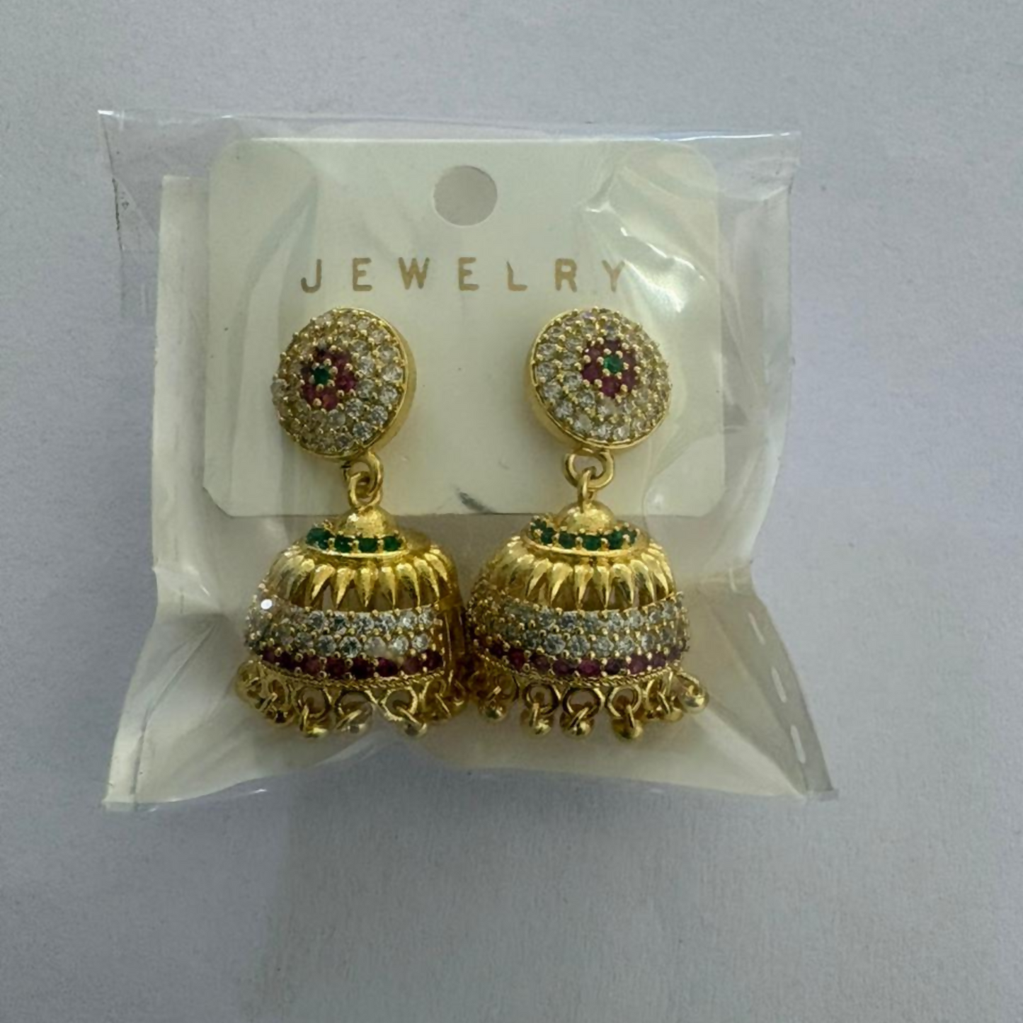 Gold-Plated Multicolour Ad Stone Studded Traditional Jhumka Earrings for Women