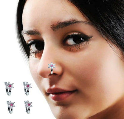 Rose Gold Black CZ Double Row Non-Pierced Nose Cuff Combo Pack of 4