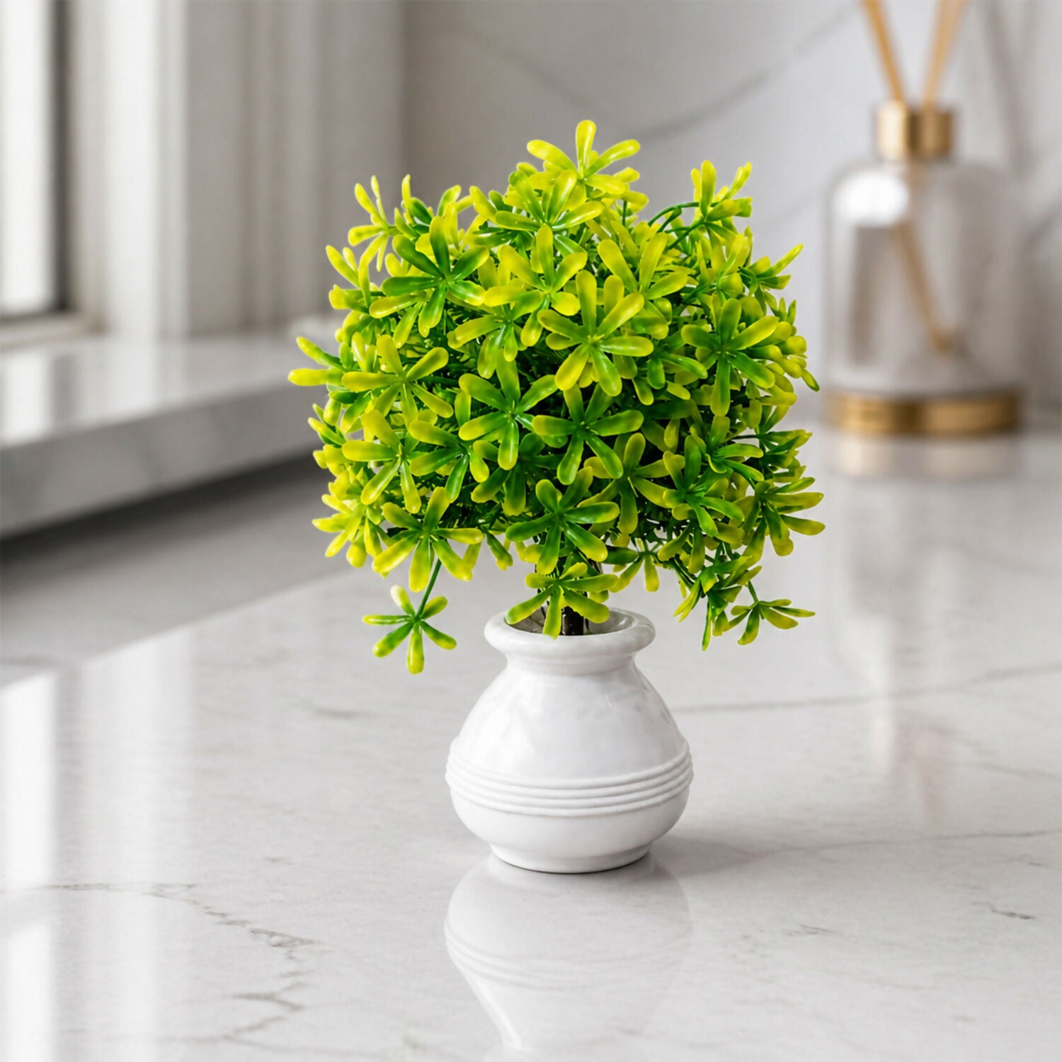 Artificial Plant with White Ceramic Pot for Home Office Décor Indoor Table Decoration