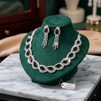 Luxurious Black Emerald American Diamond Silver Plated Jewellery Set for Women | Necklace with Matching Earrings