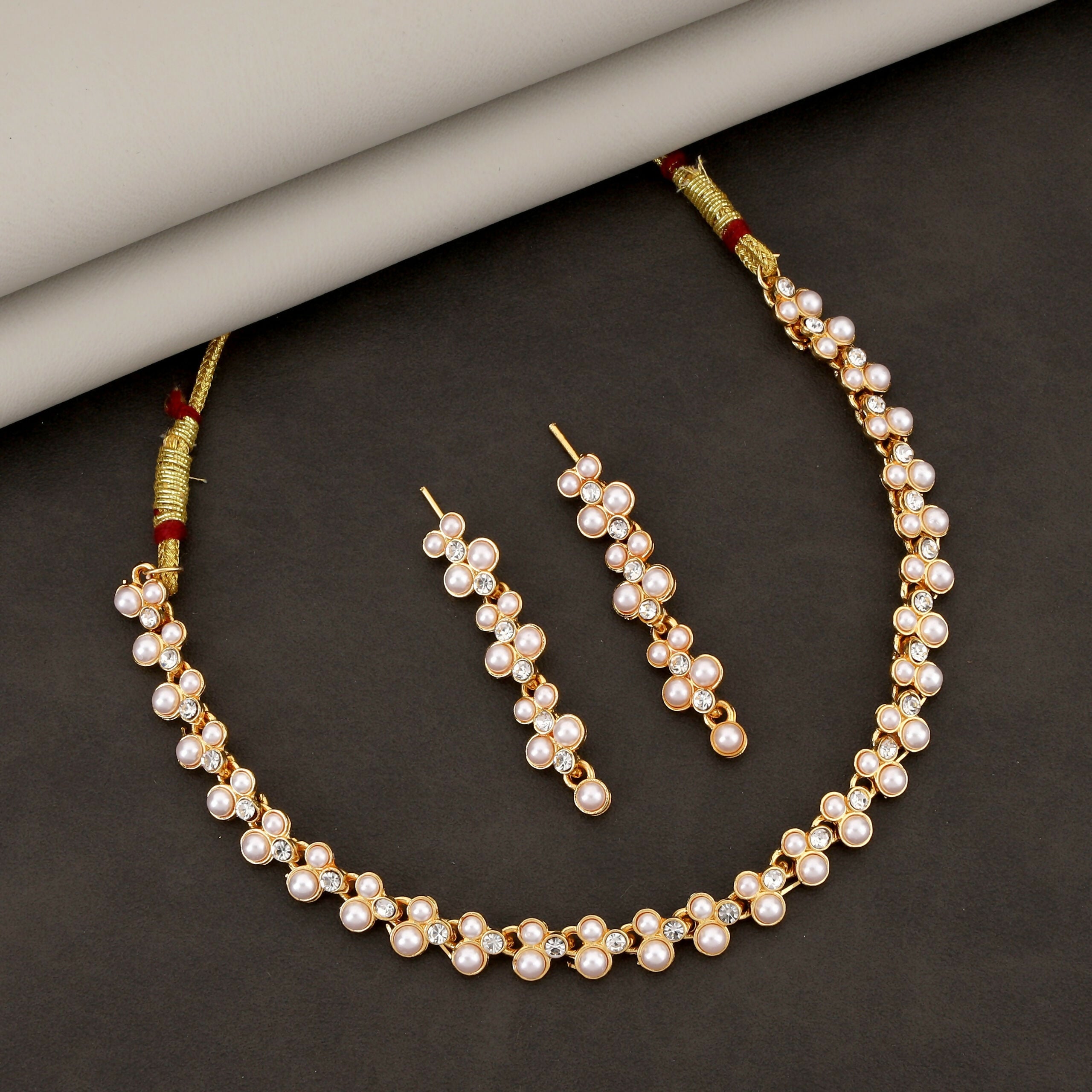 Rose Gold American Diamond Teardrop Necklace Set – Elegant Jewelry
