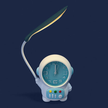 Astronaut Kids Desk Lamp with Alarm Clock | 2-in-1 Study Table Lamp with LED Light & Analog Clock | Rechargeable USB Powered Cute Space Theme Night Lamp for Boys Girls Bedroom, Study, Home & Gifting