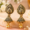 Traditional Teardrop Leaf Jhumka Earrings with Bead Drops for Women & Girls
