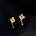 Gold Flower Drop Earrings with Crystal Stones Elegant Designer Jewellery for Women