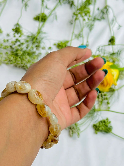 Natural Citrine Gemstone Crystal Bracelet for Wealth & Success, Stretchable Mens & Womens Bracelet