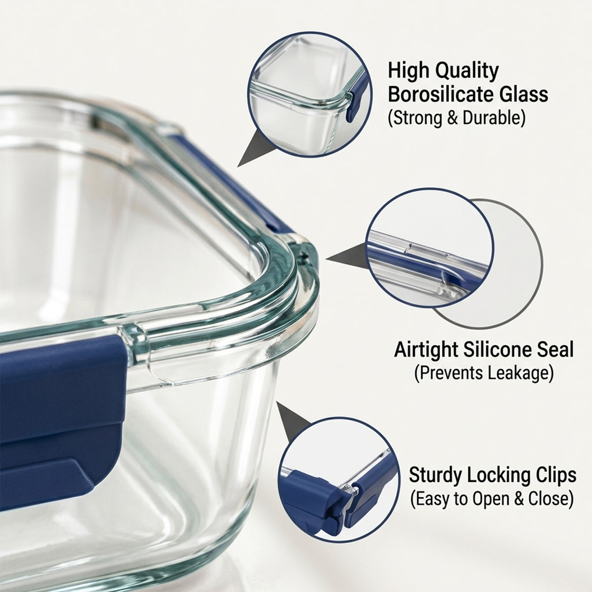 Cello 640ml Rectangular Glass Food Storage Container with Smart Lock Lid (1 Pc)