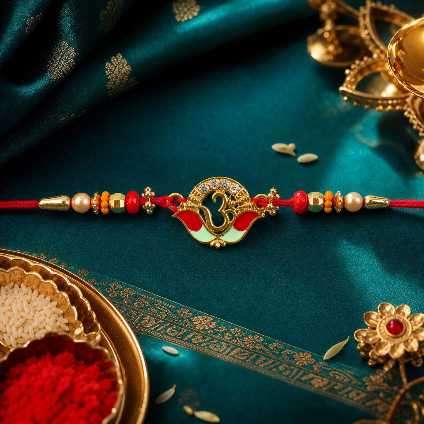 Traditional Om Rakhi for Brother with Decorative Thread (5pcs)