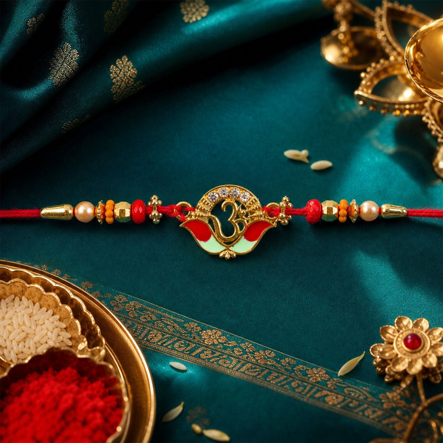 Traditional Om Rakhi for Brother with Decorative Thread (5pcs)