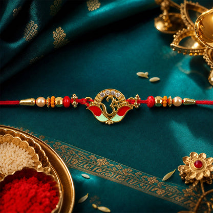 Traditional Om Rakhi for Brother with Decorative Thread (5pcs)