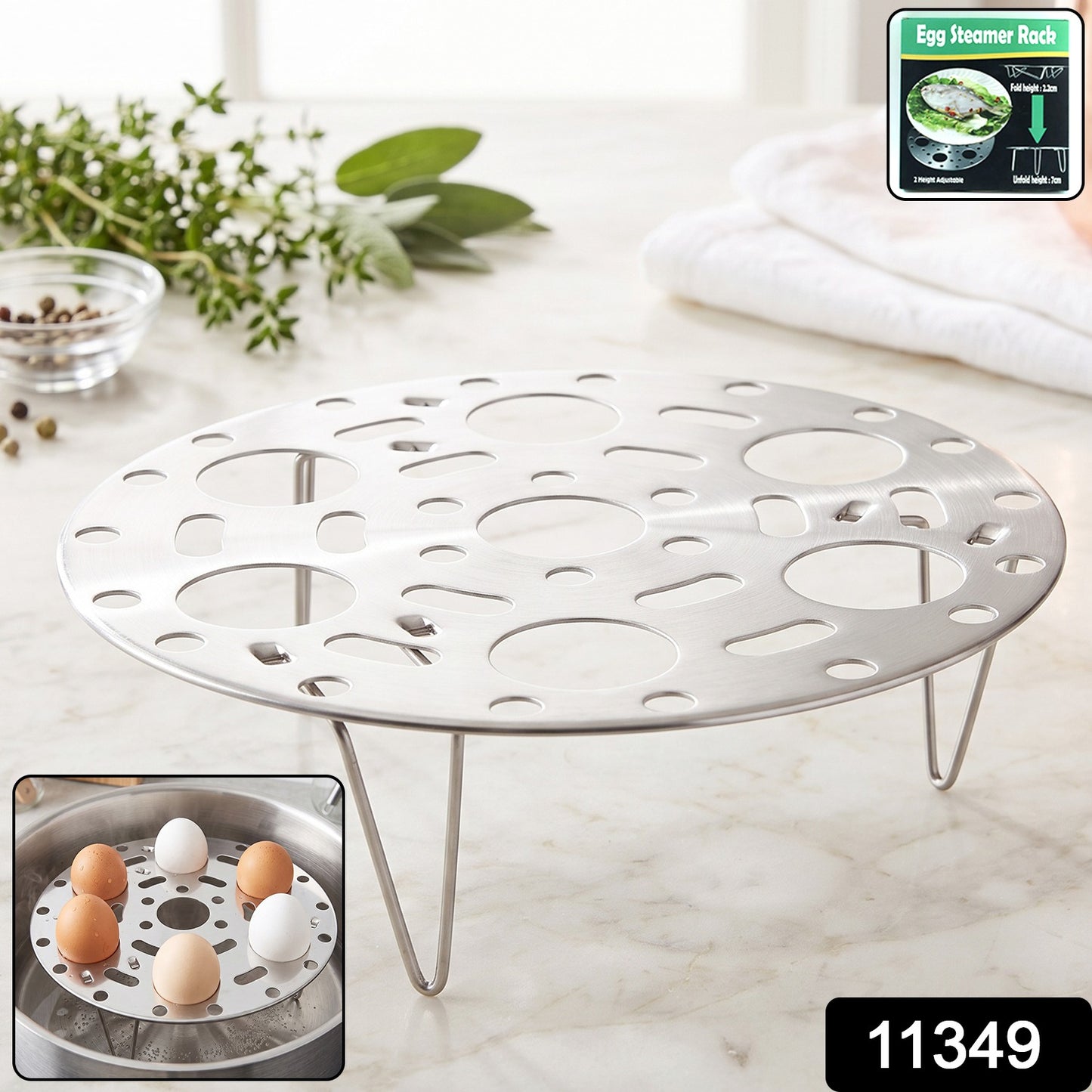 Stainless Steel Round Egg Steamer Rack Folding Trivet Stand for Pot (1 Pc)