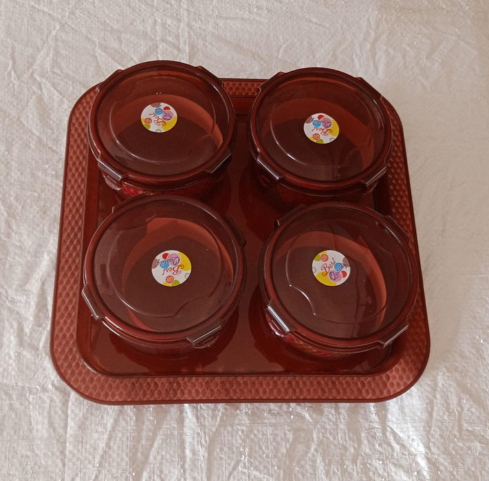 Elegance Tray, Plastic Airtight 4 Pieces Storage Container and 1 Piece Serving Tray with Lids