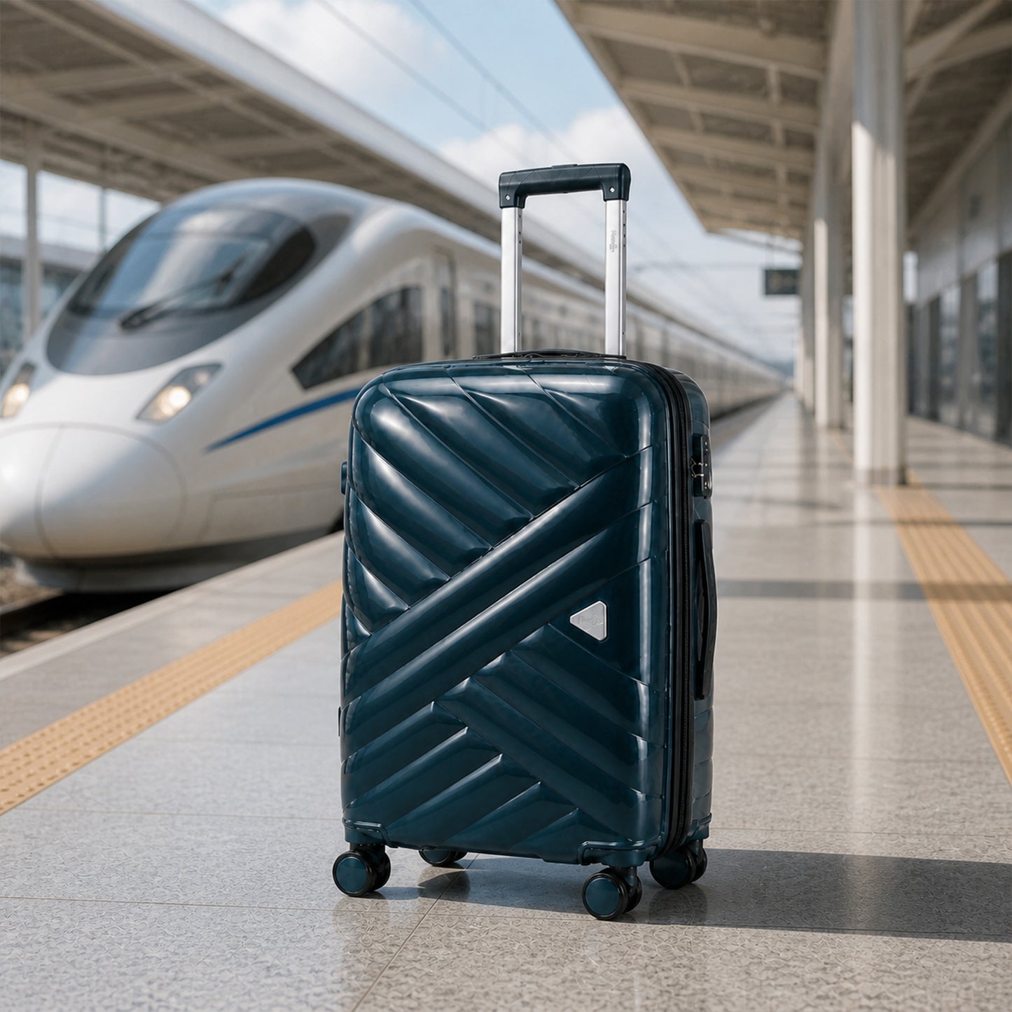 Midnight Blue Premium Trolley Suitcase with Spinner Wheels, Lock & Telescopic Handle