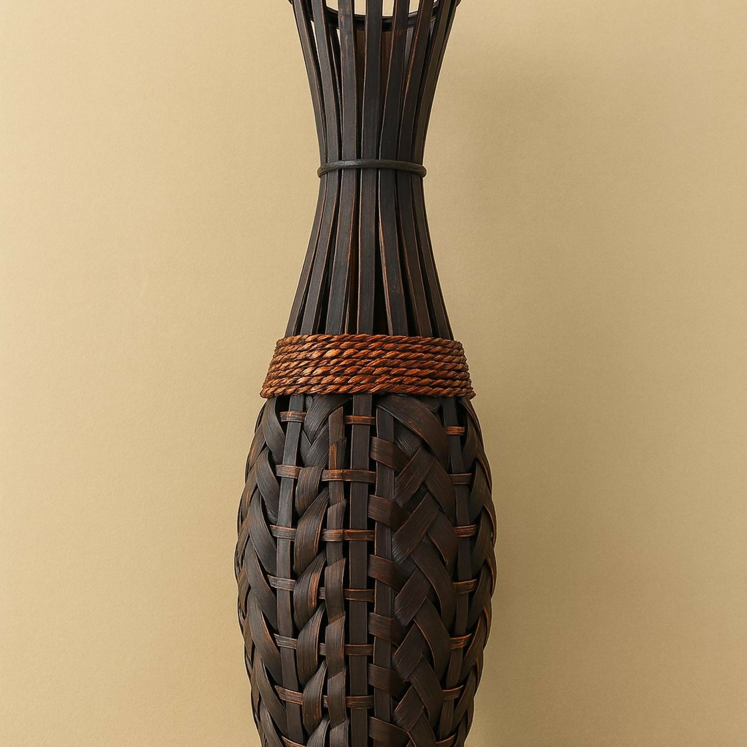 HOME DECOR Handcrafted Brown Woven Decorative Floor Vase | Tall Lightweight Flower Pot with Rope Design | Modern Home Décor Accent for Living Room, Bedroom, Hallway, Office – Suitable for Artificial & Dried Flowers (Approx. 27 Inch)