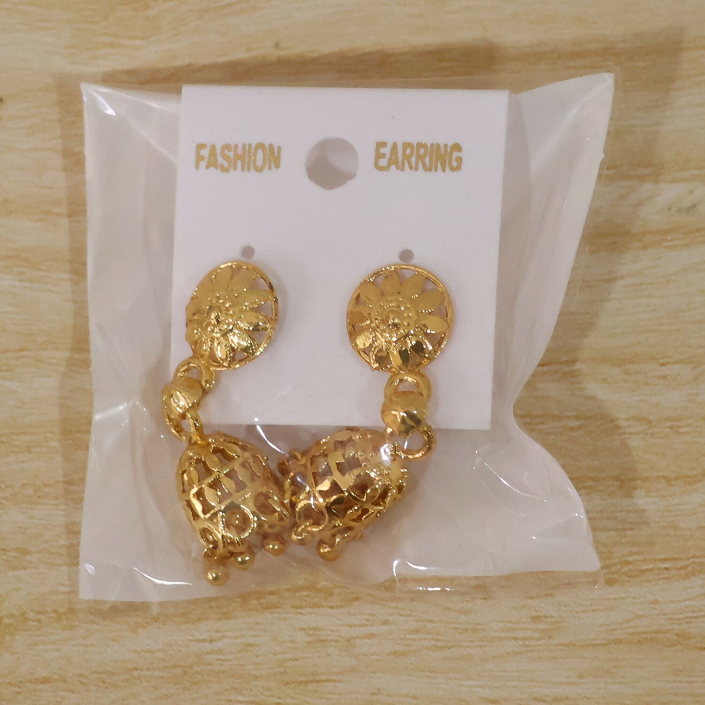 Pair of gold-plated jhumka earrings for special events