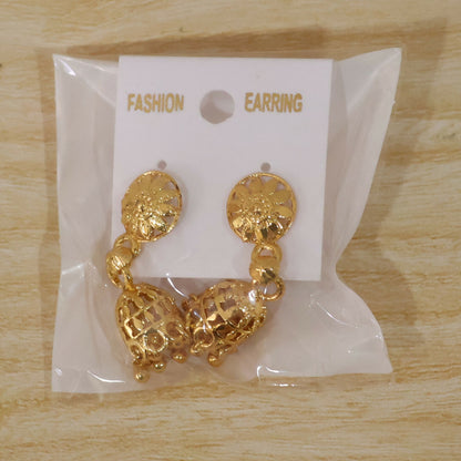 Pair of gold-plated jhumka earrings for special events