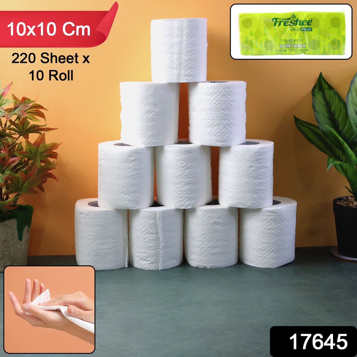 Toilet Tissue Rolls – Soft Embossed Bathroom Tissue, 220 Sheets × 10 Rolls