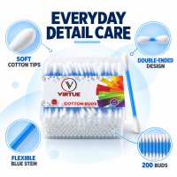 Double-Ended Cotton Buds with Flexible Blue Stems (200 Pc)