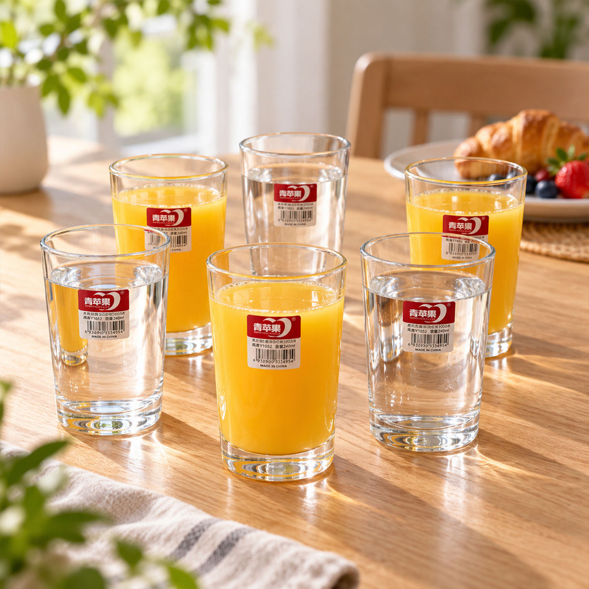 Clear Drinking Glass Tumblers with Smooth Rims and Thick Bases (240 ml, 6 Pc)