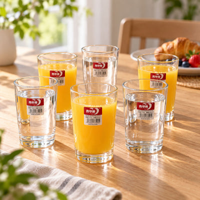 Clear Drinking Glass Tumblers with Smooth Rims and Thick Bases (240 ml, 6 Pc)