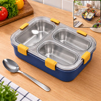 Stainless Steel 3 Compartment Lunch Box for Office Tiffin (1 Pc)