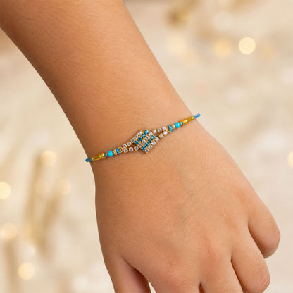 Layered Diamond Motif Rakhi in Mix Colour Threads (Pack of 6)