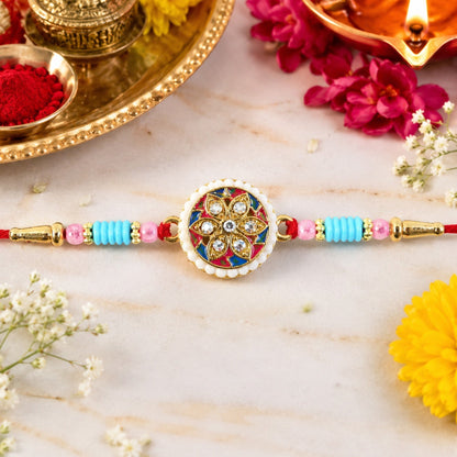 Multicolor Floral Kundan Rakhi Elegant Design for Rakshabandhan (5pcs)