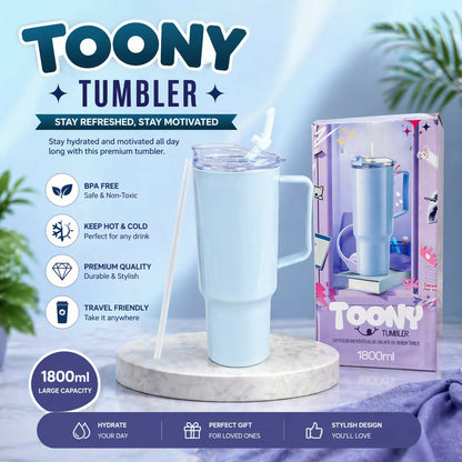 Toony Tumbler 1800ml - Insulated Travel Mug with Handle & Straw | BPA Free, Leak-Proof & Large Capacity Coffee Cup