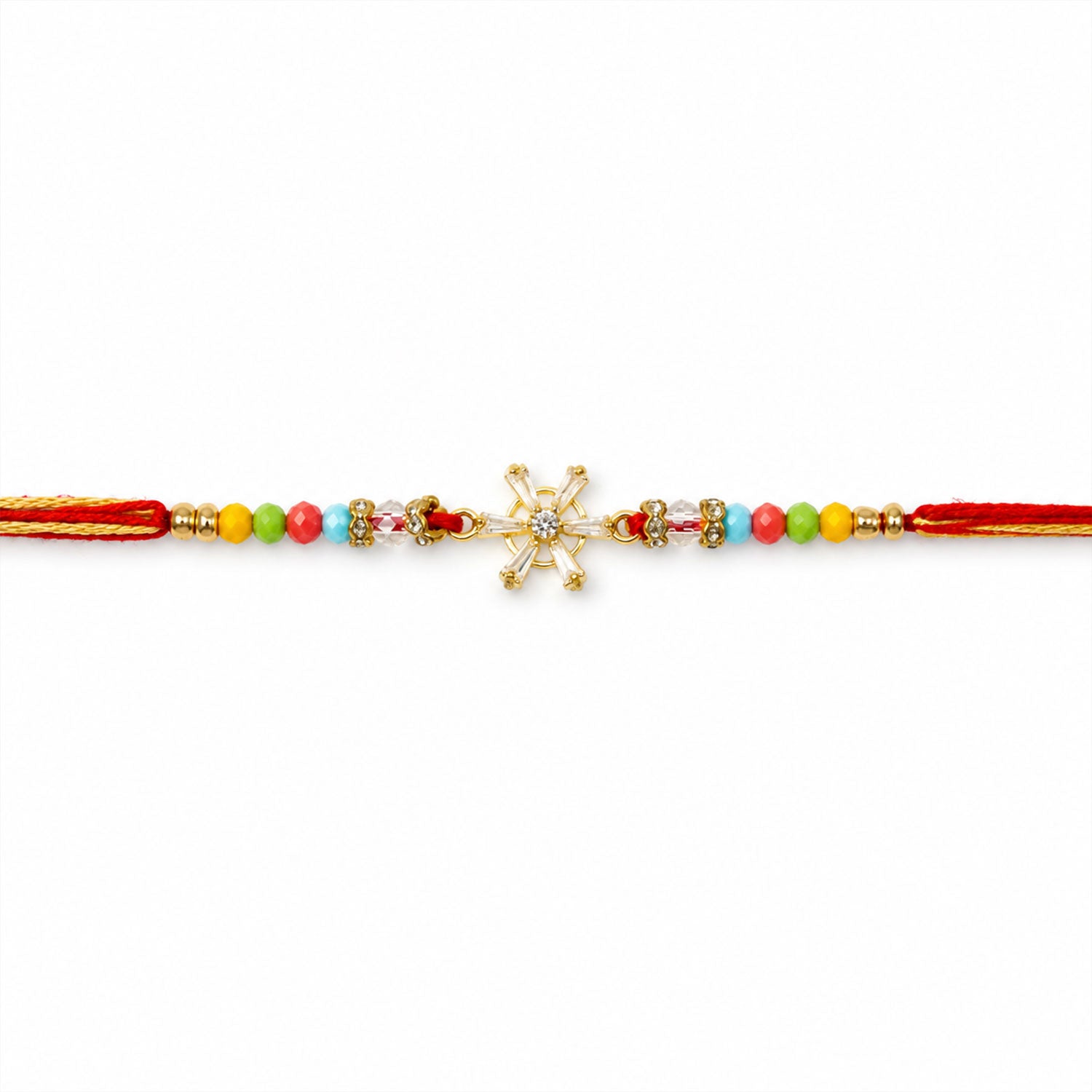 Snowflake AD Stone Designer Rakhi for Brother, Multicolour Beads Gift
