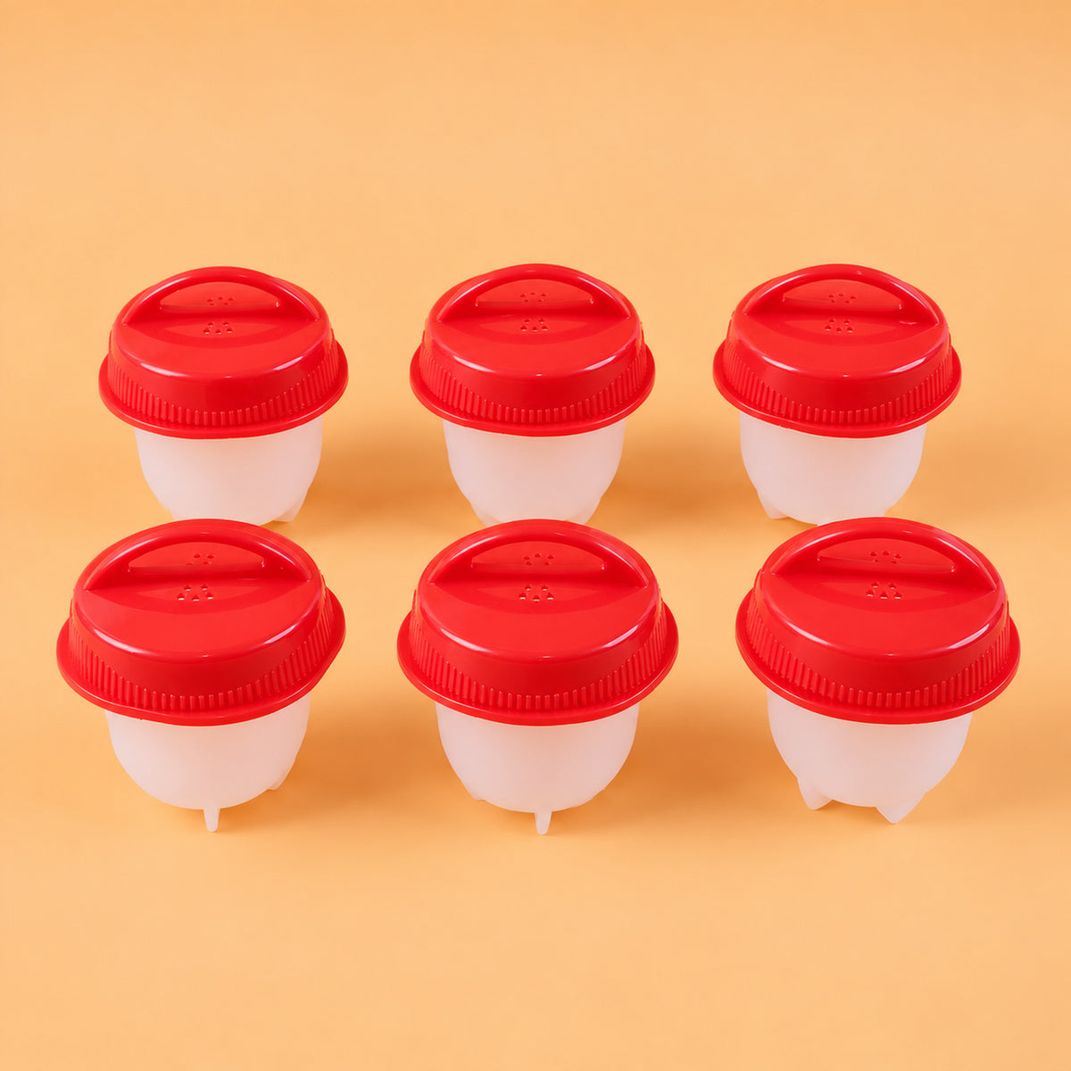 Silicone Egg Steamer Mould Cups with Removable Red Lids (6 Pc)