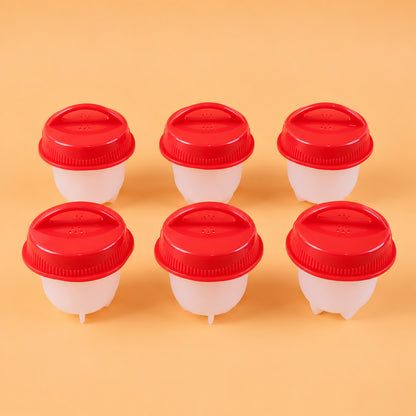 Silicone Egg Steamer Mould Cups with Removable Red Lids (6 Pc)