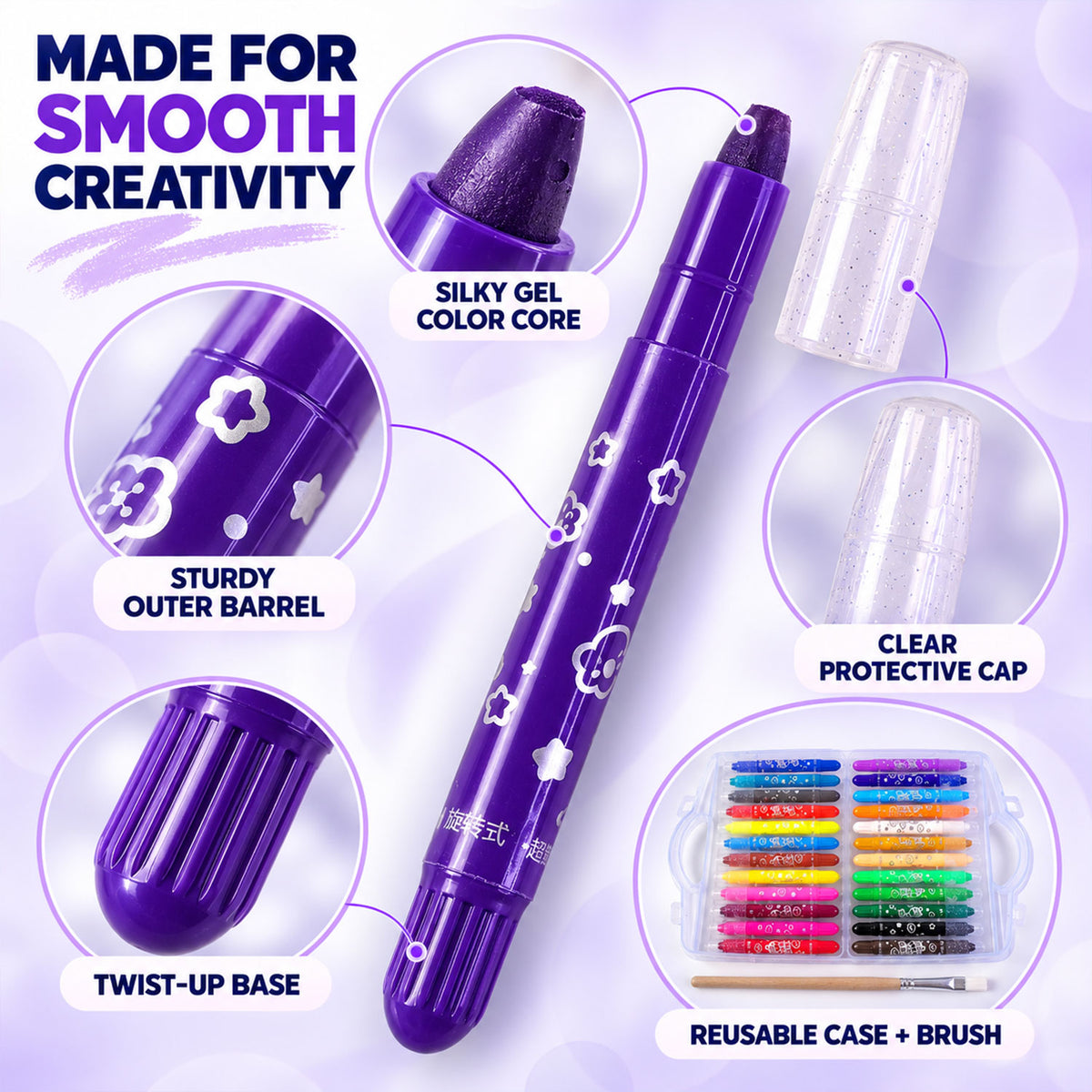 Twist-Up Water-Soluble Colour Crayons with Brush and Carry Case (24 Pc)