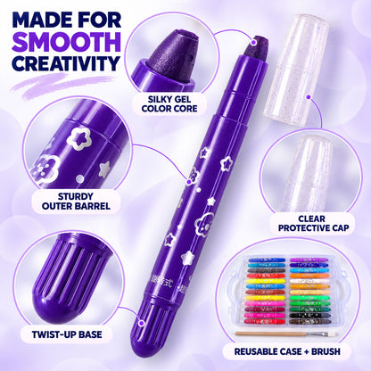 Twist-Up Water-Soluble Colour Crayons with Brush and Carry Case (24 Pc)
