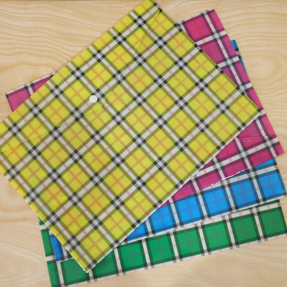 Check Print Document Bag Envelope File Folder with Snap Button for A4 Papers (1 Pc, Mix Colour)