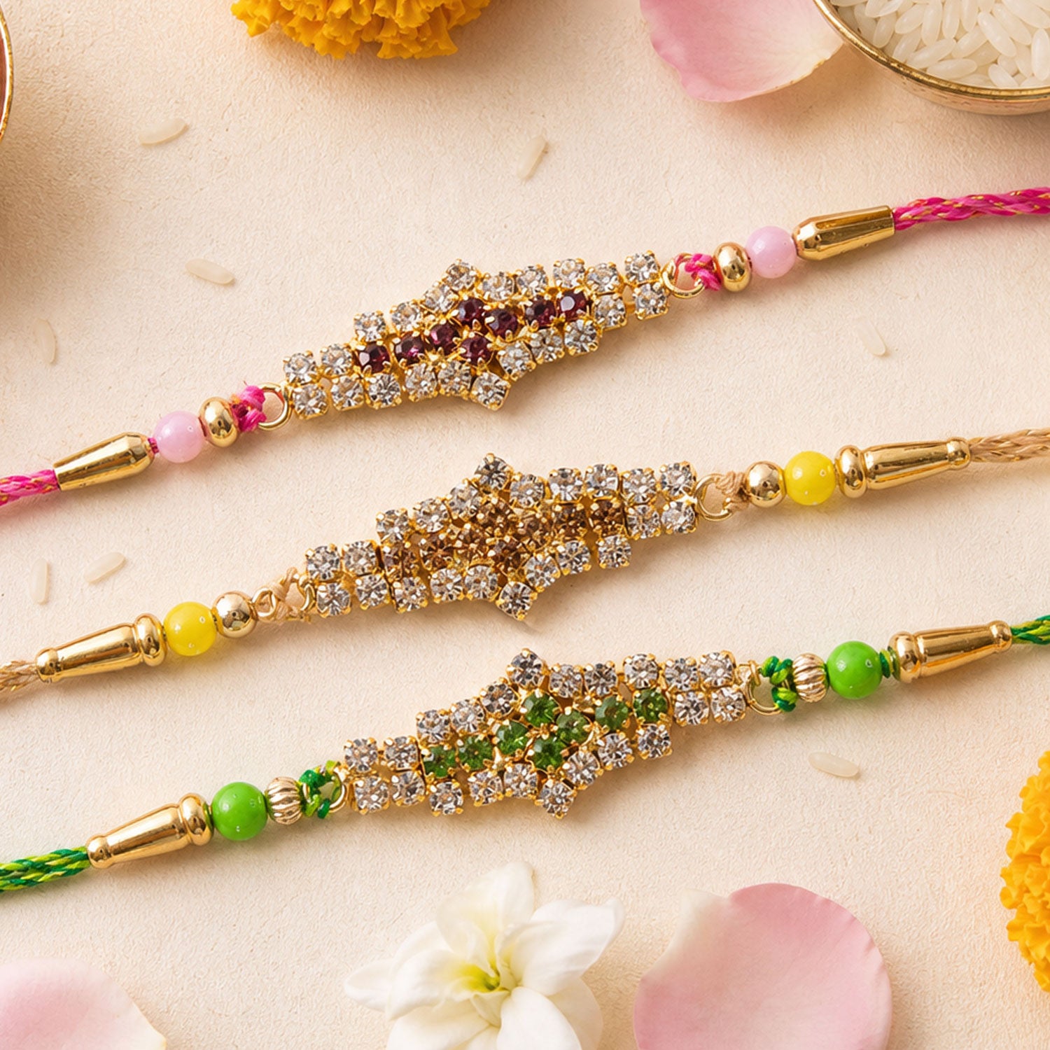 Leaf Shaped Stone Rakhi for Raksha Bandhan Gifting (Pack of 6)
