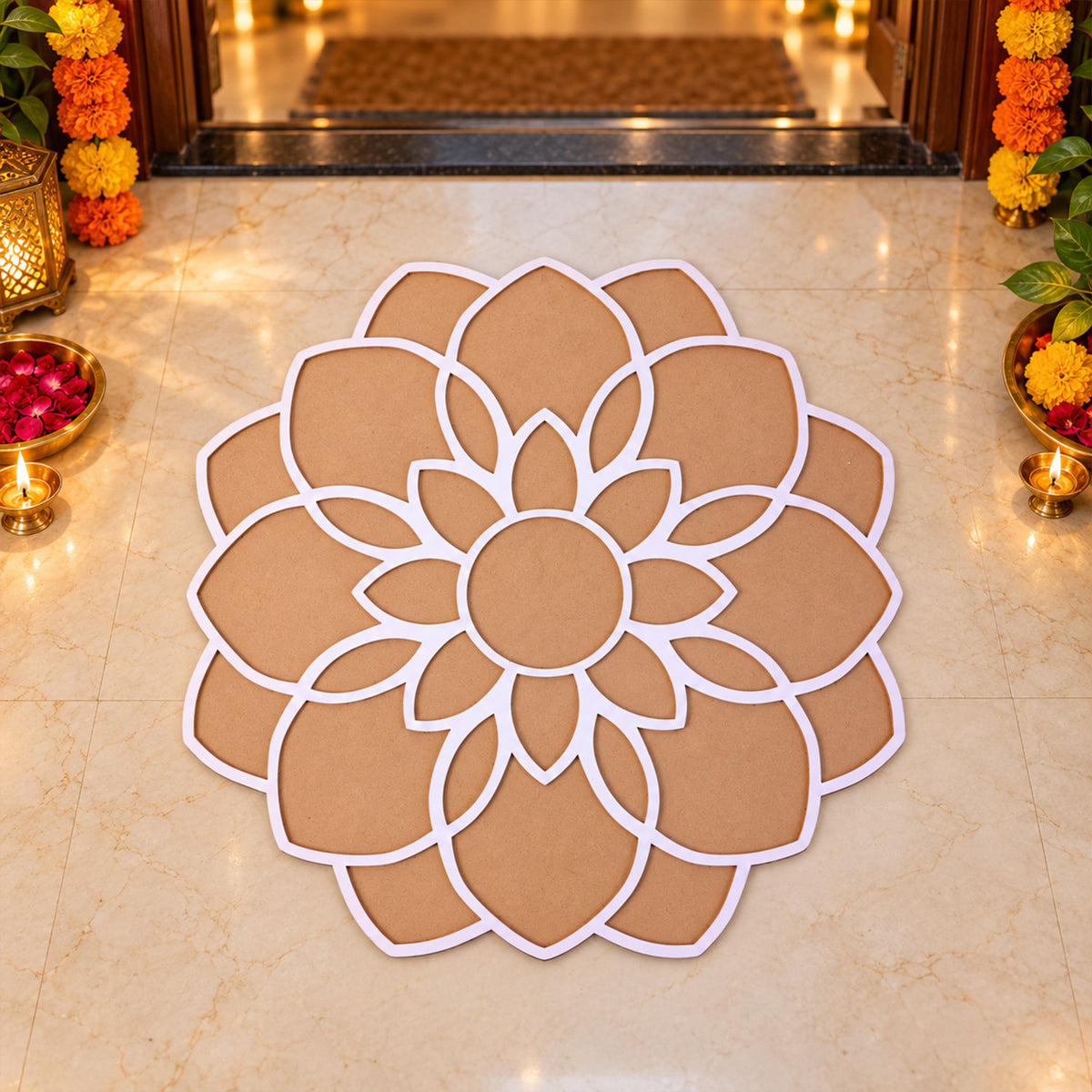 Large Flower Rangoli Stencil for Diwali Decoration, Puja and Festive Floor Art