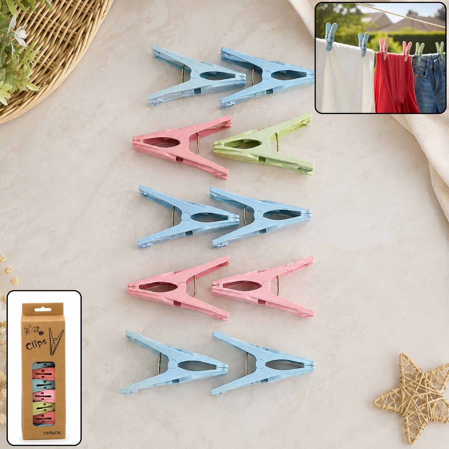 Reusable Plastic Drying Clothes Clips with Strong Grip for Laundry Use (10 Pc)