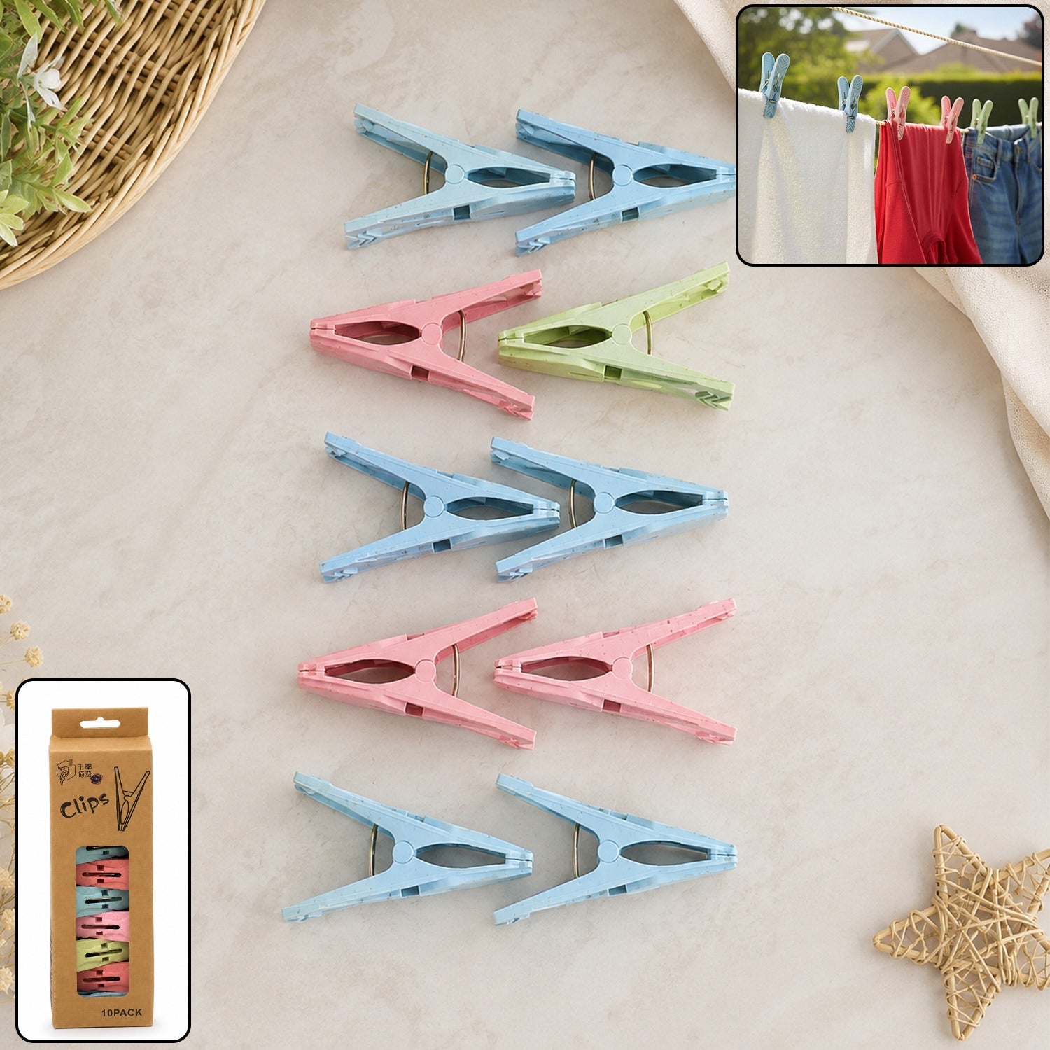 Reusable Plastic Drying Clothes Clips with Strong Grip for Laundry Use (10 Pc)