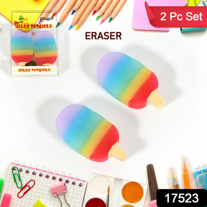 17523 Jelly Popsicle Shape Fancy &amp; Stylish Erasers, Mini Eraser Creative Cute Novelty Eraser for Children Eraser Set for Return Gift, Birthday Party, School Prize (2 Pc Set| Mix Design)