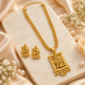 Traditional Matte Golden Divine Radha Krishna Pendant Necklace & Stud Set
