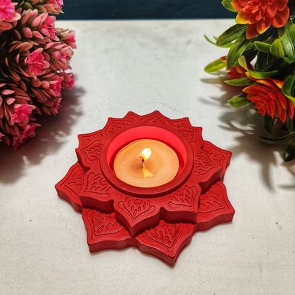 Lotus Diya red tealight candle Elegant Home Decor Handmade.