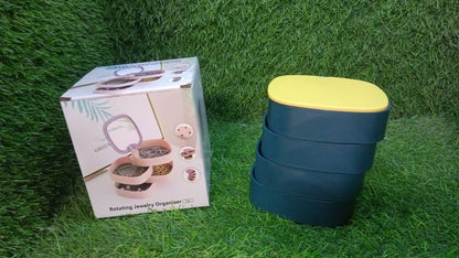 Jewelry organizer with mirror, showing detailed 4-layer design