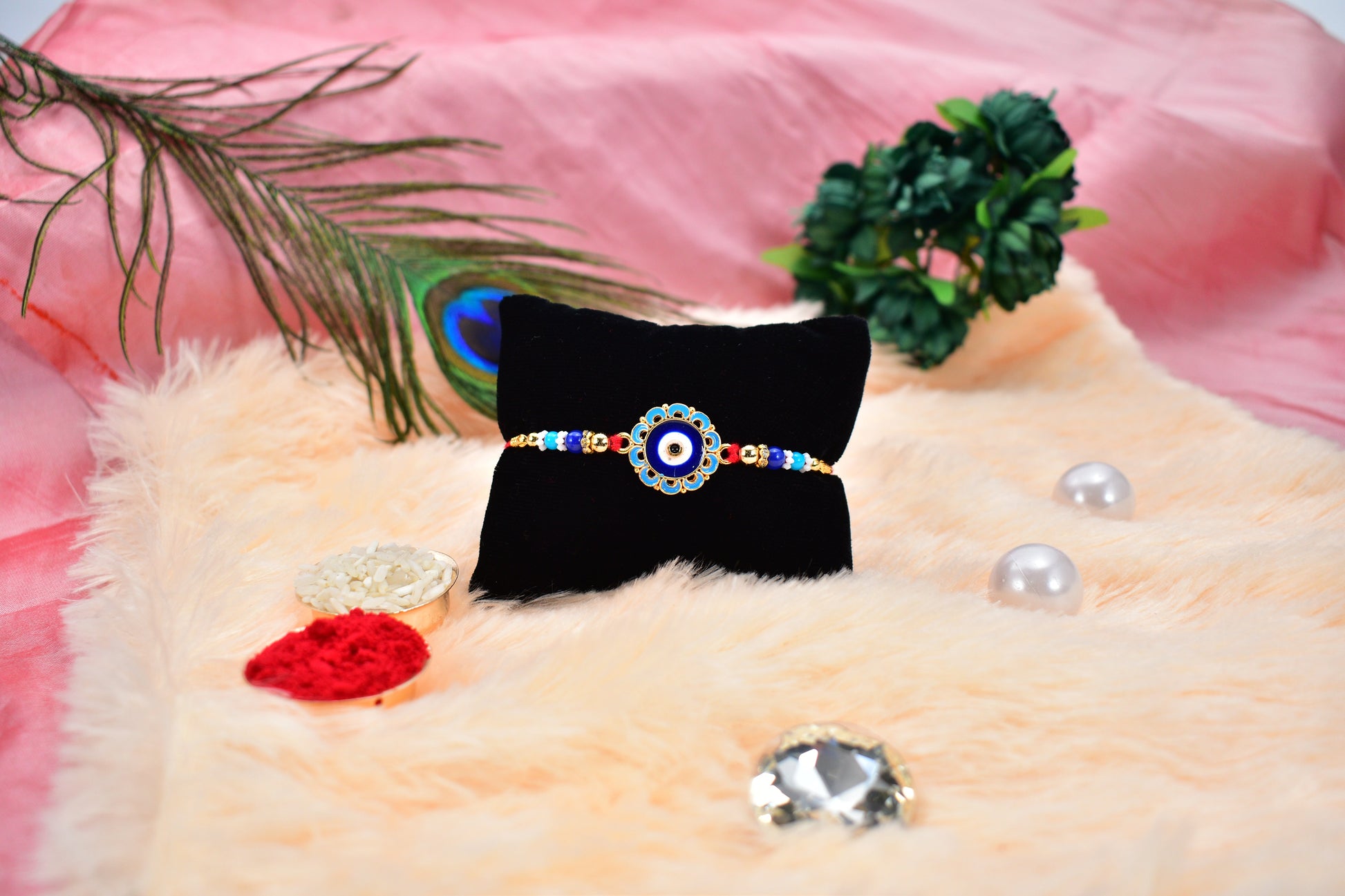 Evil Eye Rakhi Protective Blue Beads for Brother (5pcs)