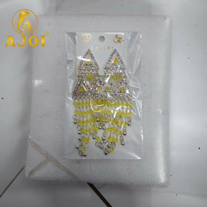 Sunshine Yellow Drop Silver Statement Earrings with Elegant Designer Finish