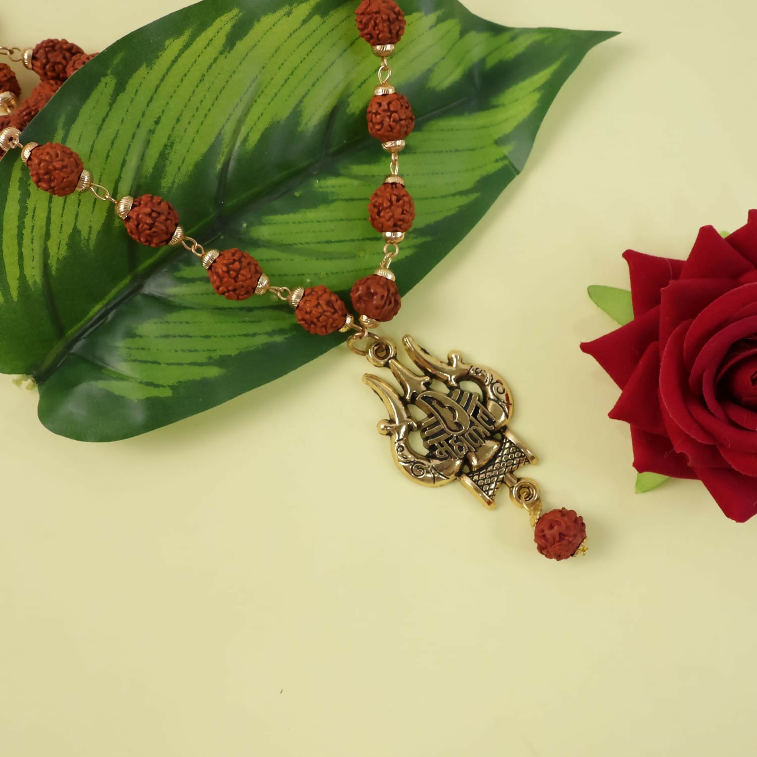 Rudraksha Mala with Mahakal Trishul Pendant Spiritual Necklace
