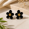 Black Floral Enamel Stud Earrings – Elegant Daily Wear Jewelry