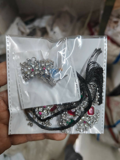 Oxidized Silver Green-Pink Rectangular Stone Choker